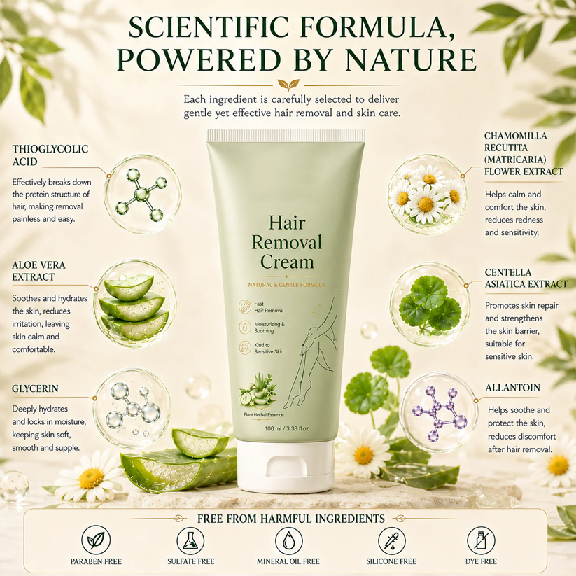 Natural Gentle Hair Removal Cream | For Women & Men, Sensitive Skin