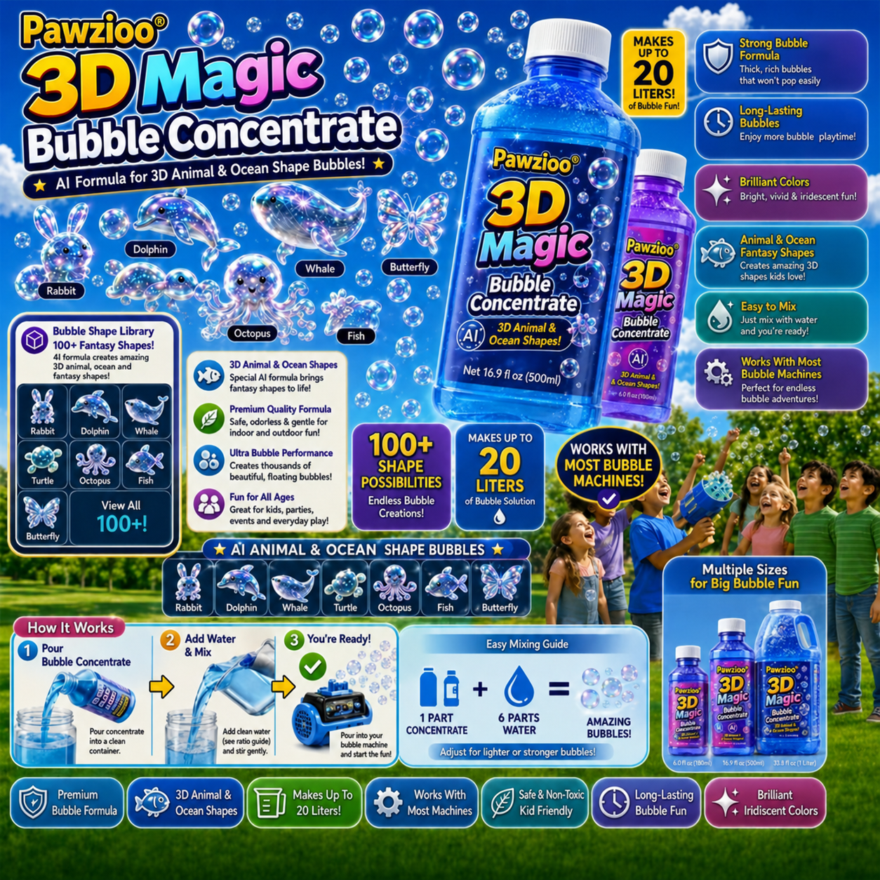 Pawzioo® Super 3D Bubble Magic Concentrate —— Animal & Ocean Fantasy Theme